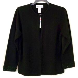 Hampshire Studio black sweater. 3/4 sleeves, bling at sleeves. Size PM. NWT.